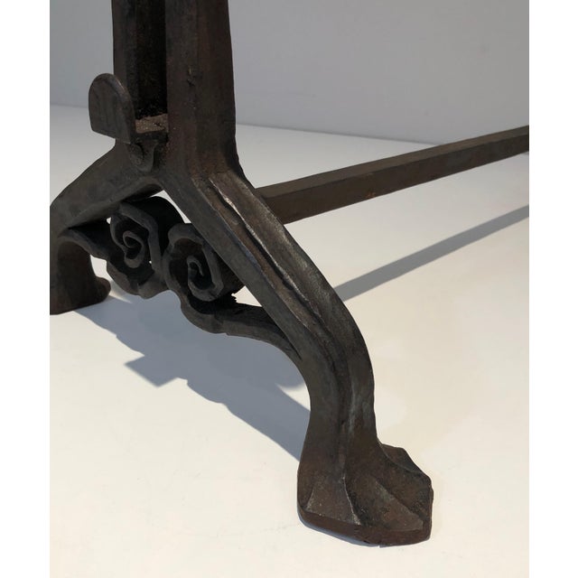 1900s Pair of wrought iron and hammer firedogs. Art Nouveau. Signed Wanner Genneva For Sale - Image 10 of 12