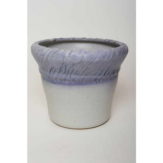 Blue Vintage Lilac and Pale Gray Studio Ceramic Planter With Plate by Deanna Nichols For Sale - Image 8 of 18