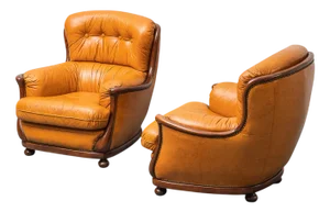 Chairs in Brown Leather and Wood, 1950s, Set of 2