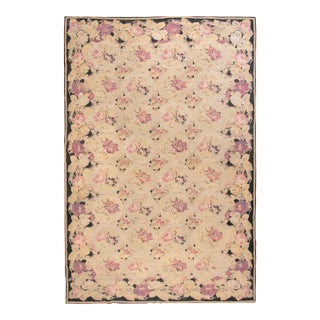 1870s Beige Floral Kilim Antique European Besserabian Rug 9'6" X 16'0" Flatweave Wool Carpet For Sale