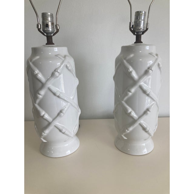 Blanc Porcelain Lattice Pattern Table Lamps For Sale - Image 9 of 12