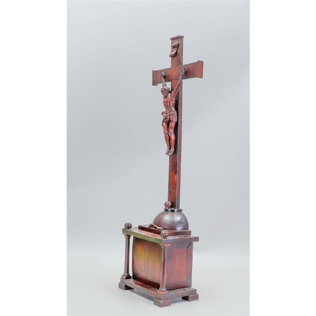 Late 18th Century German Memento Mori Mahogany Veneered Handcarved Crucifix With Skulls For Sale - Image 4 of 5