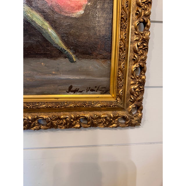 20th Century Oil on Board "Red Tulips in Vase" For Sale - Image 4 of 8