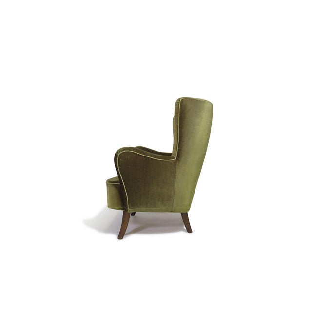 Mid-Century Modern 1950s Danish High-Back Lounge Chair in Original Green Mohair For Sale - Image 3 of 12