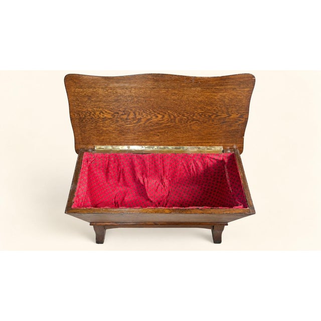 Arts and Crafts English Oak Chest with Saber Legs and Red Lining, 1890s For Sale - Image 6 of 6