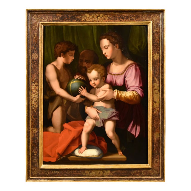 Agnolo di Cosimo alias Il Bronzino, Holy Family with Madonna & St John, 1550s, Oil on Panel For Sale