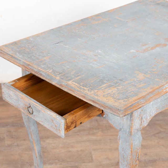 19th Century Blue Painted Swedish Pine Side Table With Drawer For Sale - Image 11 of 12