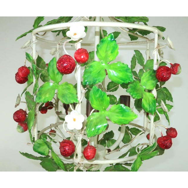 Italian Tole Strawberry Birdcage Chandelier Lantern Light, c.1960 For Sale - Image 4 of 13