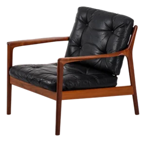 USA-75 Lounge Chair in Black Leather attributed to Folke Olsson for Dux, 1960s