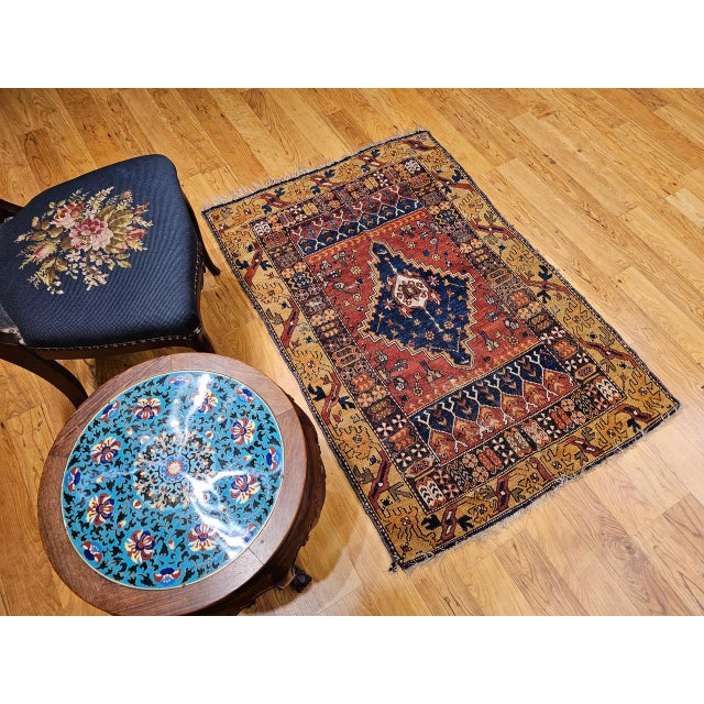 19th Century Handwoven Anatolian Village Area Rug, Wool, Red & Navy, 3' x 5' For Sale - Image 10 of 18