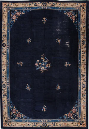 Large Antique Blue Chinese Art Deco Wool Rug 11 Ft 6 in X 16 Ft 6 In.