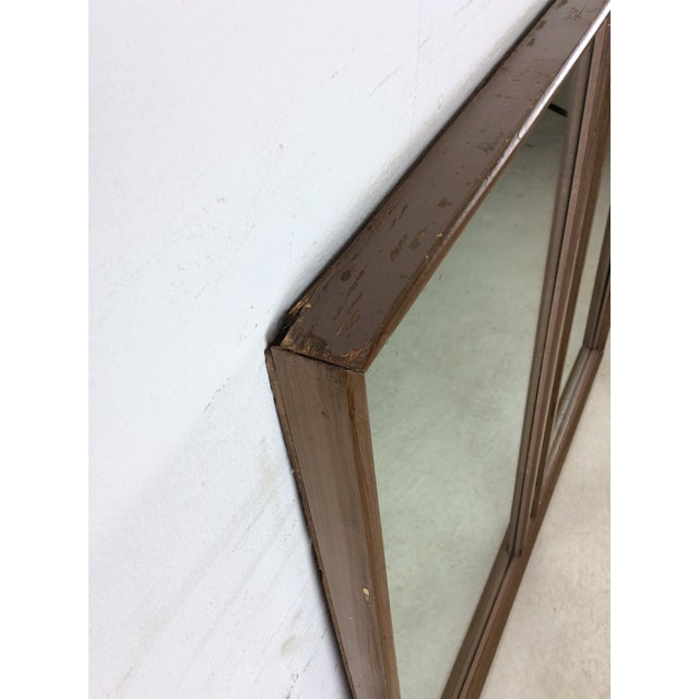 Brown Mid Century Modern Long Rectangular Wall Mirror With Two Glass Panels and Wood Accent For Sale - Image 8 of 18
