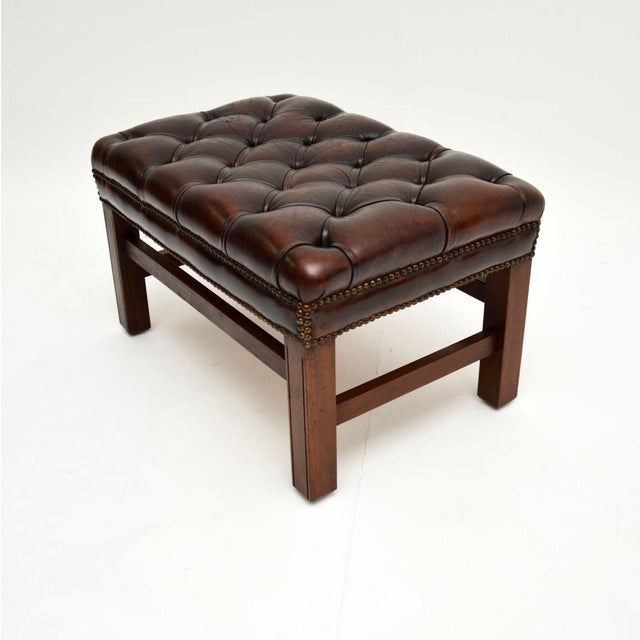 Antique Chippendale Leather Stool, 1920 For Sale - Image 3 of 6