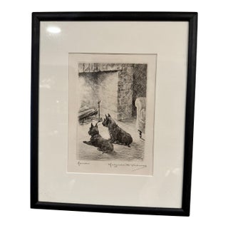 1930s Marguerite Kirmse Artist Proof Limited Edition Original Dry Point Etching Scottish Terrier "Home" For Sale