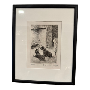 Very Rare 1930s Marguerite Kirmse Artist Proof Limited Edition Original Dry Point Etching Scottish Terrier "Home"