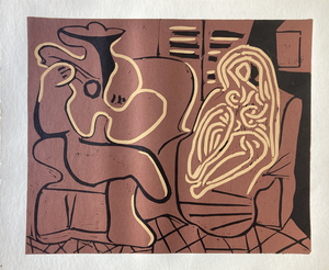 After Pablo Picasso, Woman in an Armchair and Guitarist, Cercle d'Art, 1962, Linocut