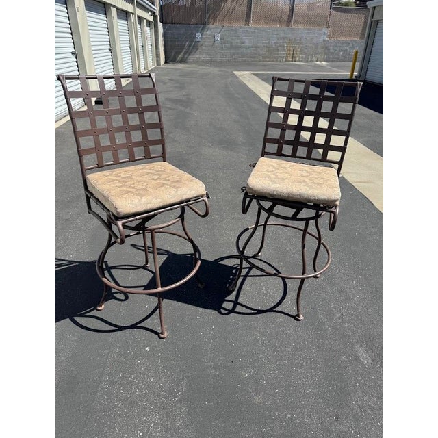 Brown Ow Lee Outdoor Rolling Bar With Faux Stone Top & Two Swivel Bar Stools For Sale - Image 8 of 8