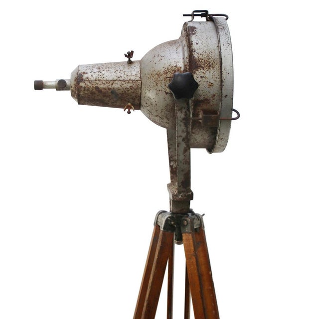 1950s Vintage Industrial Clear Glass and Wooden Floor Lamp For Sale - Image 5 of 7