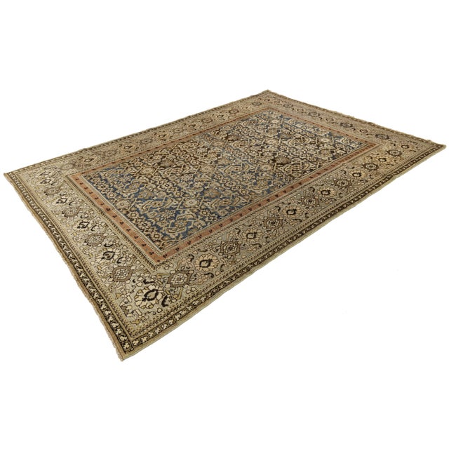 2010s Antique Malayer Style Hand-Knotted Wool Rug With Botanical Motif in Indigo For Sale - Image 5 of 11