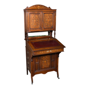 Antique Tall Davenport, English, Walnut, Bureau Cabinet, Victorian, Circa 1860