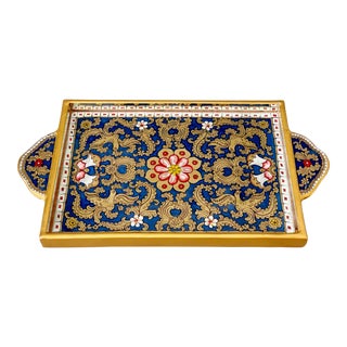 Vintage Reverse-Painted Glass Gilt Mirror Tray For Sale