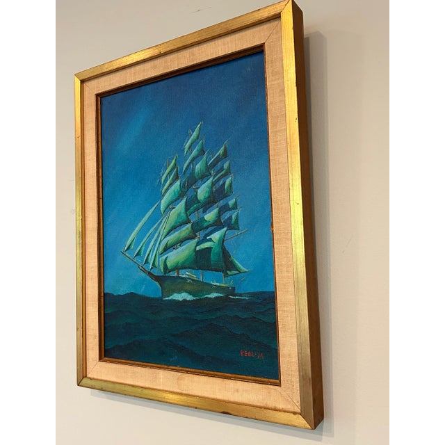 Vintage 1974 Nautical Folk Art Oil Painting on Canvas Board, Signed Beal | Tall Ship Maritime Seascape For Sale - Image 4 of 8