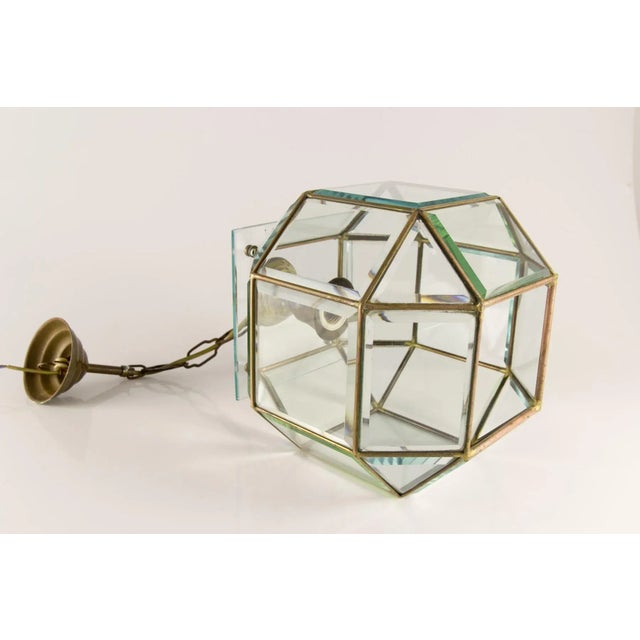 Mid-Century Italian Geometric Beveled Glass & Brass Pendant For Sale - Image 6 of 18