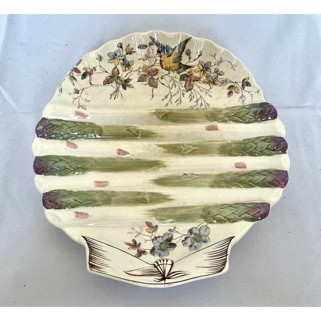 Ceramic 1890s English Majolica Shell Shape Asparagus Plate For Sale - Image 7 of 12