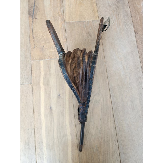 Brown 19th-Century Primitive Wood, Leather & Iron Fireplace Bellows With Studded Folk Art Decoration For Sale - Image 8 of 18