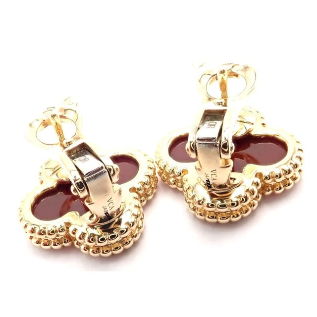 Van Cleef & Arpels Van Cleef & Arpels Vintage Alhambra Yellow Gold Red Agate Earrings, Pair For Sale - Image 4 of 11