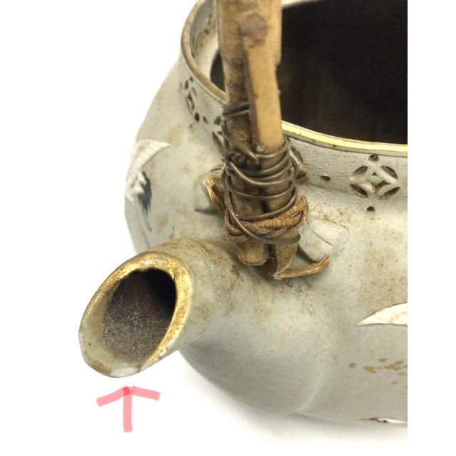 Antique Japanese Satsuma Earthenware Clay Porcelain Crane Decorated Teapot With Stand For Sale - Image 12 of 13