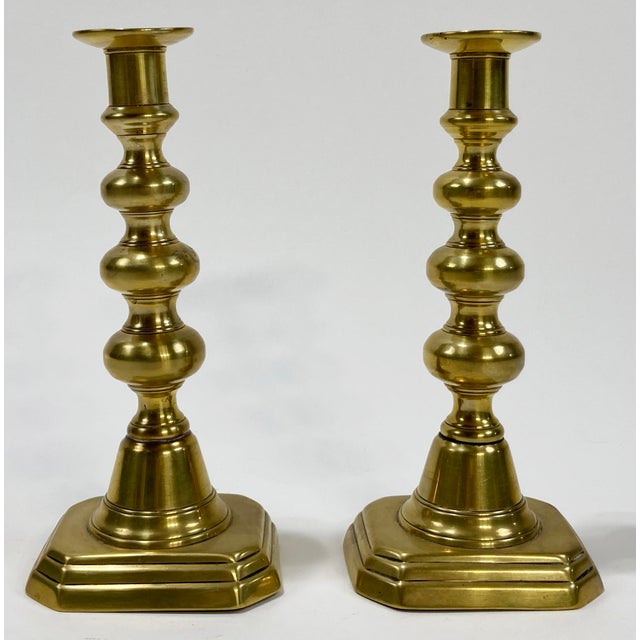 English Antique Brass Push-Up Candlestick Holders, a Pair For Sale - Image 3 of 7