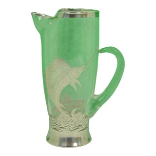 Mid 20th Century Sterling Sailfish Glass Cocktail Pitcher For Sale