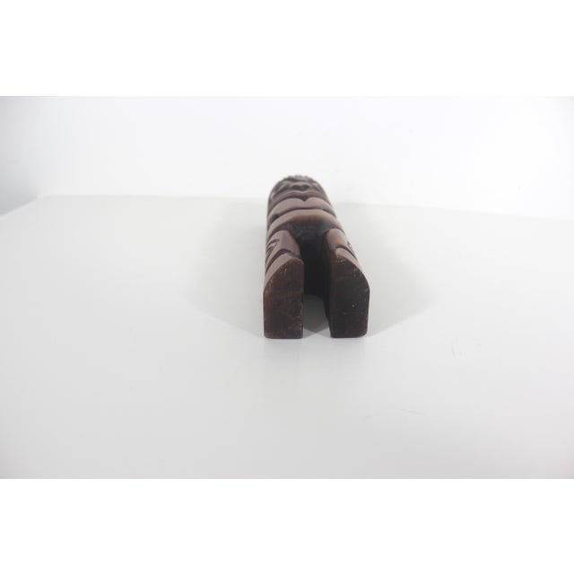 Wood Vintage Indigenous Maori Wood Folk Art Sculpture With Abalone For Sale - Image 7 of 9