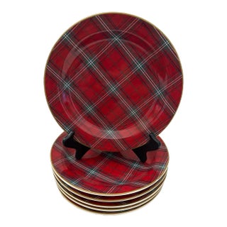 Williams-Sonoma Red Tartan Plaid Holiday Salad Plate-Set of 6 For Sale