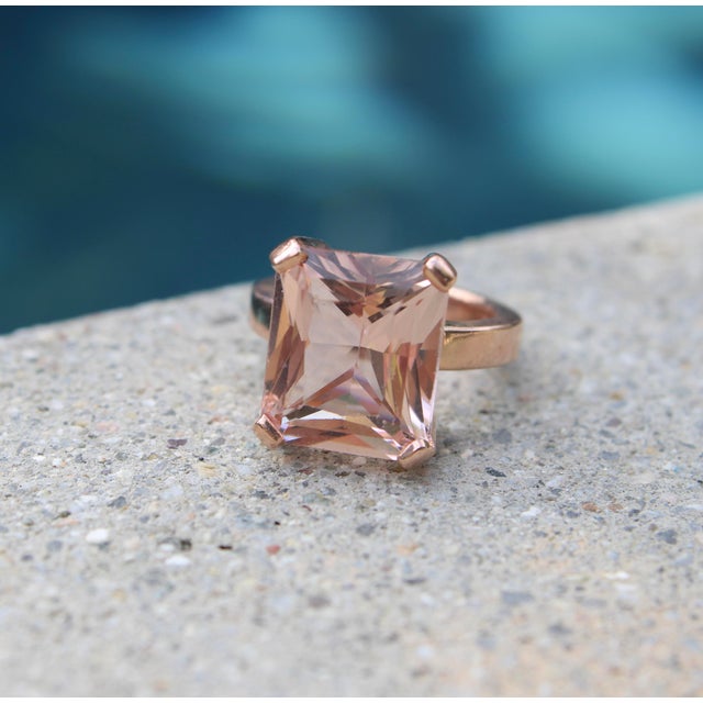 1980s Vintage 14k Rose Gold Emerald Cut Morganite Ring, Size 5.25 For Sale - Image 11 of 11