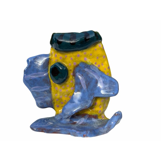 Vintage Handcrafted 4” Crackle Glazed Tropical Fish Art Pottery Vase For Sale - Image 4 of 10