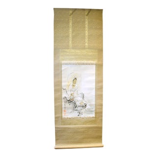 Japanese Silk Scroll of Gyoran Kannon For Sale