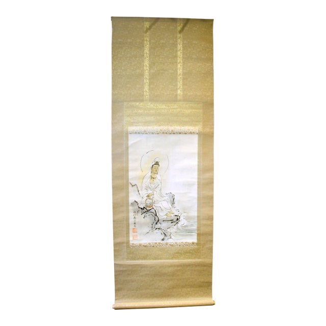 Japanese Silk Scroll of Gyoran Kannon For Sale
