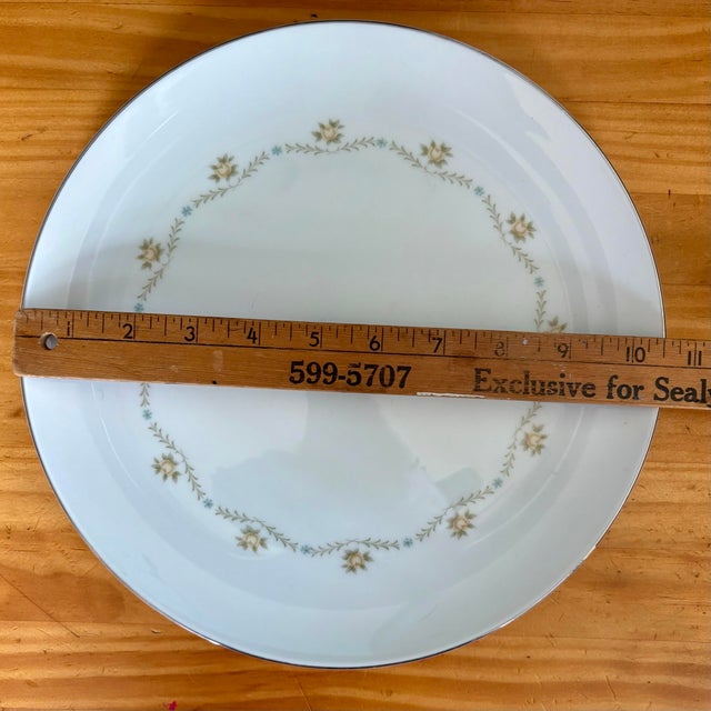 1950s Vintage Wyndham “Buttercup” Dinner Plates - Yellow & Blue Floral With Silver Trim – 10 5/8" - Sold Individually For Sale - Image 5 of 6