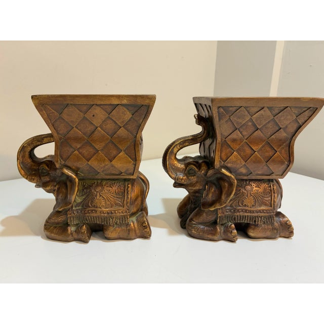 Vintage Hollywood Regency Elephant Cachepot Pair in Antiqued Gold For Sale - Image 10 of 12