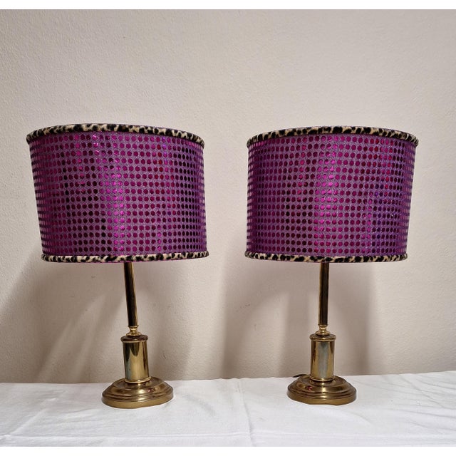Vintage Table Lamps with Brass Base and Handmade Lampshade from Lamplove, 1970s, Set of 2, in Very Good conditions....