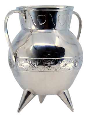 Silver Pot with Engraved Floral Motifs and Resting on Three Feet