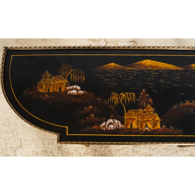 Scarborough House Hand Painted Chinoiserie Ebony & Gilt Gold Console Table For Sale - Image 10 of 18