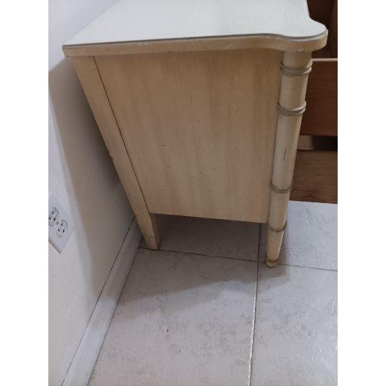 1970s Hollywood Regency Wood Faux Bamboo Nightstand Beige 2 Drawer For Sale - Image 9 of 10