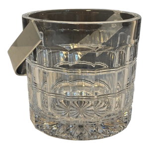 Vintage Slovenia Crystal Window Pane Pattern Ice Bucket Nickel Metal Handle