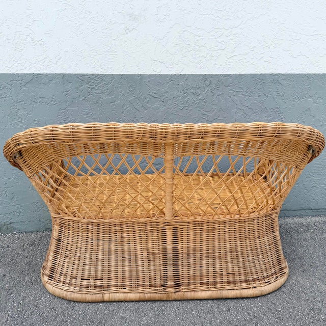 Vintage Boho Chic Woven Wicker Love Seat For Sale In West Palm - Image 6 of 10