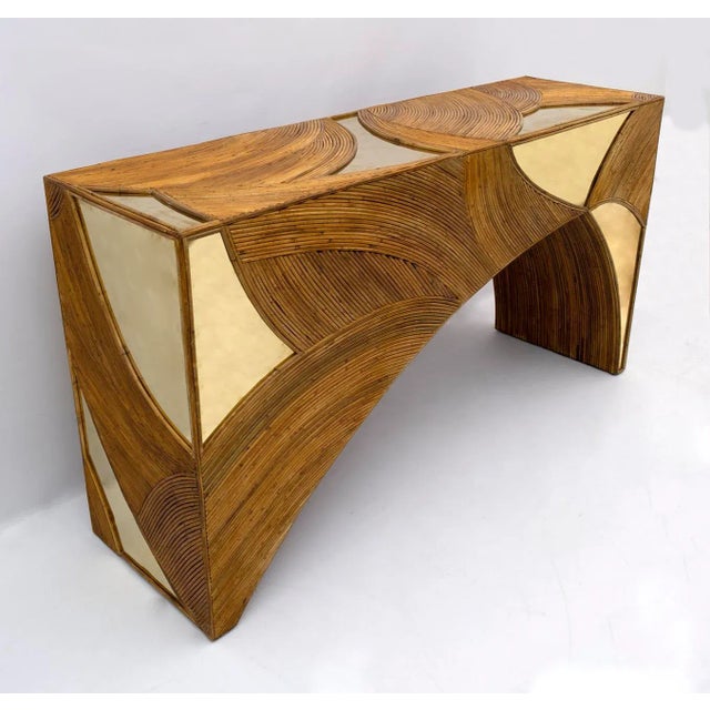 Central Console in Rattan & Brass from Vivai del Sud, 1970s For Sale - Image 4 of 10