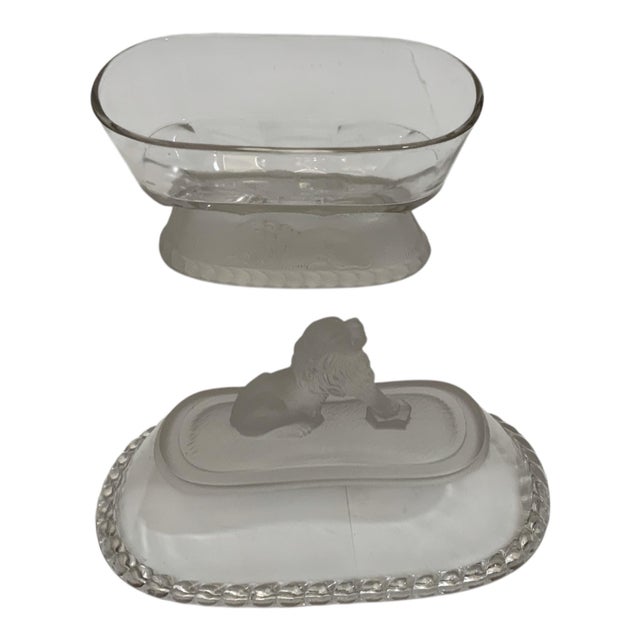 Victorian Antique Gillinder & Sons 8.5" Frosted Lion Oval Covered Glass Dish America C. 1876–1900 For Sale - Image 3 of 3