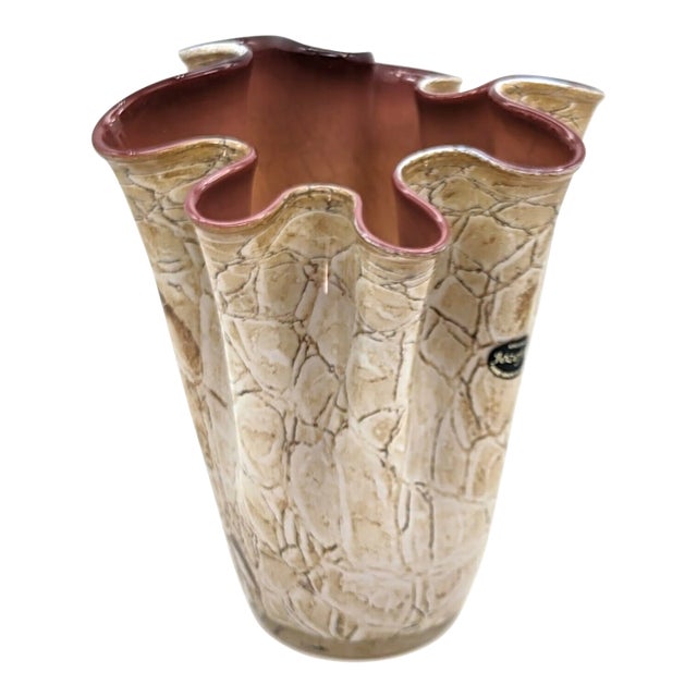 Contemporary Jozefina Krosno Brown Handkerchief Art Glass Vase Marbled With Maroon Polish For Sale